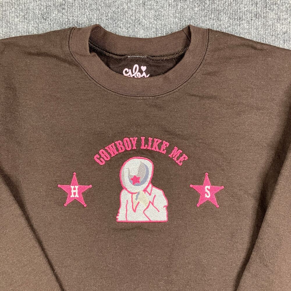 Glo Cowboy Like Me Sweatshirt Womens Size S Brown Graphic Pullover Crewneck